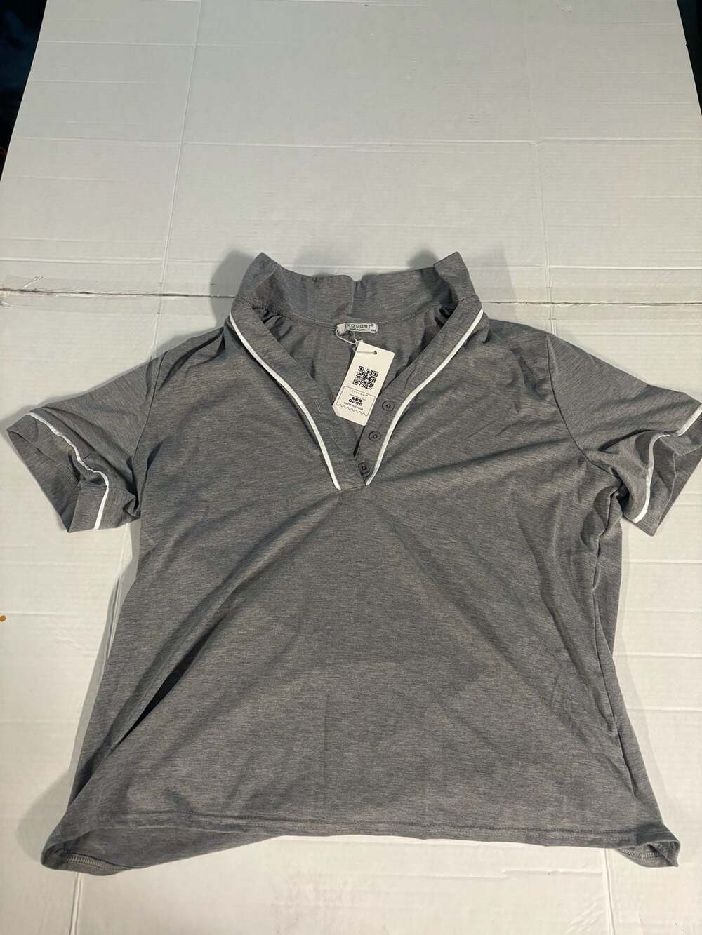 Ekouaer Women's Short Sleeve Polo Shirt Gray White Trim XXL New